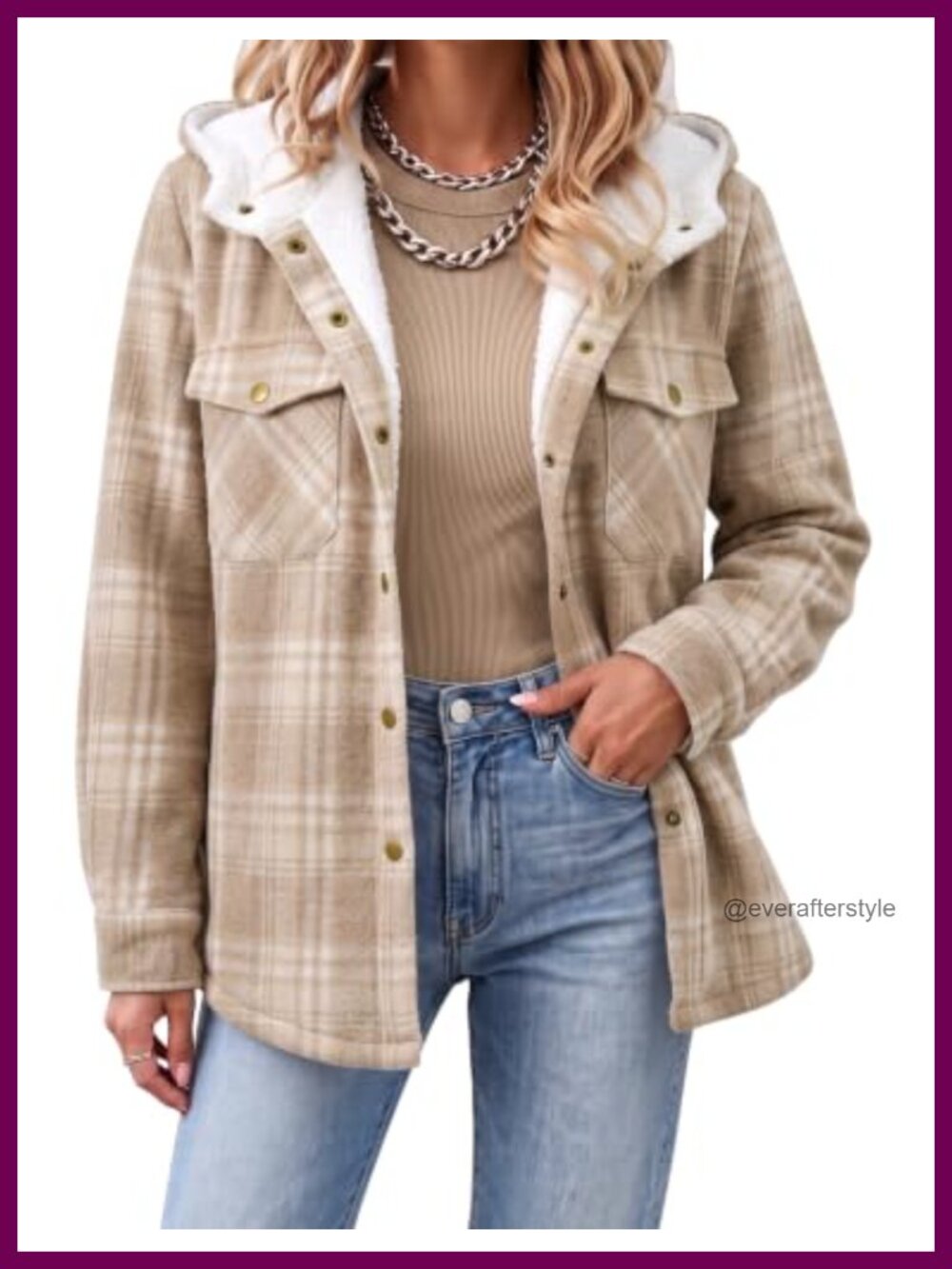 Flannel Hooded Plaid Shacket Warm Fleece Lined Jacket